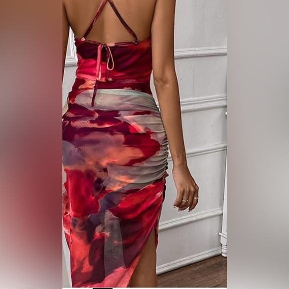 Vibrant Red and Pink Halter Dress - Picture 2 of 4